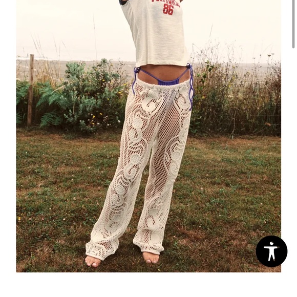 ZARA Sz M WOMAN Crocheted pants Knit Oyster WHITE Blogger Favorite 100% cotton💖 - Picture 13 of 13